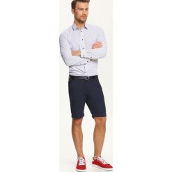 Koszula długi rękaw męska slim fit. Niebieskie koszule męskie Top Secret, na lato, m, w paski, z bawełny, eleganckie, z kontrastowym kołnierzykiem, z długim rękawem. W wyprzedaży za 39,99 zł.