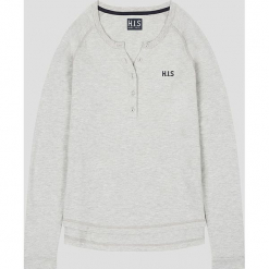Koszulka w kolorze szarym. Szare t-shirty damskie marki H.I.S, xs, z okrągłym kołnierzem, z długim rękawem. W wyprzedaży za 86,95 zł.