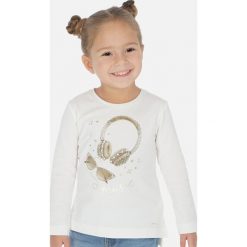 Mayoral - Longsleeve dziecięcy 92-134 cm. Białe bluzki dziewczęce Mayoral, z aplikacjami, z elastanu, z okrągłym kołnierzem, z długim rękawem, długie, bez kaptura. Za 78,90 zł.