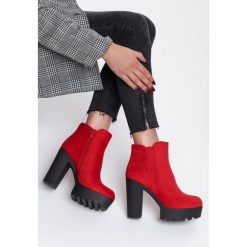 Czerwone Botki Repulsive. Czerwone botki damskie Inny, z okrągłym noskiem, za kostkę, na wysokim obcasie, na obcasie, bez zapięcia. Za 149,99 zł.