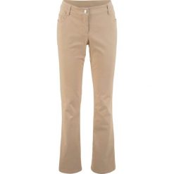 Spodnie z bawełny ze stretchem Bootcut bonprix beżowy. Brązowe spodnie damskie bonprix, z bawełny. Za 59,99 zł.