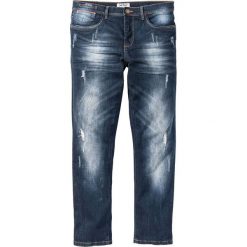 Dżinsy ze stretchem Slim Fit Straight bonprix ciemnoniebieski "used". Niebieskie jeansy męskie regular bonprix. Za 109,99 zł.
