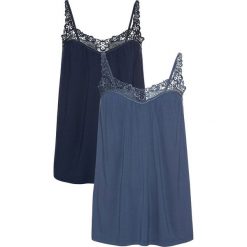 Top (2 szt.) bonprix ciemnoniebiesko-indygo. Niebieskie topy damskie bonprix, w koronkowe wzory, z koronki. Za 75,98 zł.