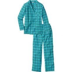 Piżama flanelowa bonprix niebieskozielony w kratę. Szare piżamy damskie bonprix, bez wzorów, bez rękawów. Za 99,99 zł.