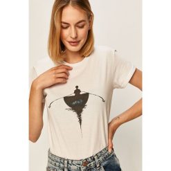 Answear - T-shirt. Białe bluzki damskie ANSWEAR, s, z nadrukiem, z bawełny, z okrągłym kołnierzem. Za 49,90 zł.