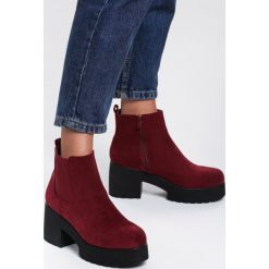 Bordowe Botki Kelsey. Czerwone botki damskie Inny, na jesień, z okrągłym noskiem, za kostkę, na wysokim obcasie, na platformie, na zamek. Za 109,99 zł.