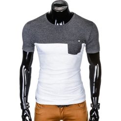 T-shirty męskie: T-SHIRT MĘSKI BEZ NADRUKU S1014 - GRAFITOWY/BIAŁY