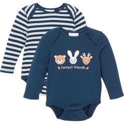 Body niemowlęce bonprix ciemnoniebiesko-srebrny w paski. Niebieskie body niemowlęce bonprix, w paski, z bawełny, z długim rękawem. Za 49,98 zł.