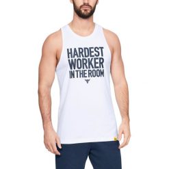 Under Armour Project Rock Podkoszulek Biały. Białe podkoszulki męskie Under Armour, l, z nadrukiem, z elastanu, bez rękawów. Za 171,95 zł.