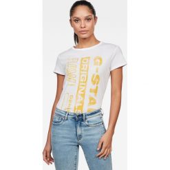 G-Star Raw - T-shirt. Białe bluzki damskie G-Star RAW, s, z nadrukiem, z bawełny, retro, z okrągłym kołnierzem. Za 139,90 zł.