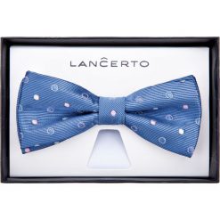 Mucha Niebieska. Niebieskie muszki męskie LANCERTO, bez wzorów, z dzianiny, eleganckie. Za 79,90 zł.