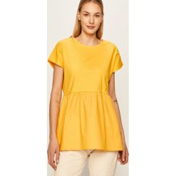 Answear - T-shirt. Żółte bluzki damskie ANSWEAR, s, bez wzorów, z bawełny, casualowe, z okrągłym kołnierzem, z krótkim rękawem. W wyprzedaży za 49,90 zł.