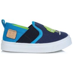 D-D-Step Chłopięce Tenisówki Slip-On Z Potworem 31 Niebieskie. Niebieskie buty chłopięce sportowe D-D-Step, bez wzorów, eleganckie, bez zapięcia. Za 69,00 zł.