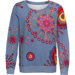 Bluza z nadrukiem bonprix matowy niebieski z nadrukiem. Niebieskie bluzy damskie bonprix, z nadrukiem, bez rękawów, bez kaptura. Za 89,99 zł.