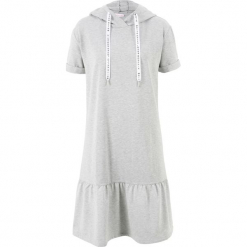 Sukienka dresowa, rękawy 1/2, z kolekcji Maite Kelly bonprix jasnoszary melanż. Szare sukienki damskie bonprix, bez wzorów, z dresówki, eleganckie, bez kołnierzyka, bez rękawów, sportowe. Za 109,99 zł.