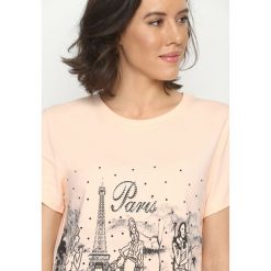 Bluzki damskie: Łososiowy T-shirt Parisienne Girls