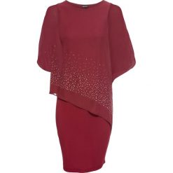Sukienka z cekinami bonprix bordowy z nadrukiem. Czerwone sukienki damskie bonprix, z nadrukiem, z szyfonu, eleganckie, bez kołnierzyka, bez rękawów, dopasowane. Za 149,99 zł.