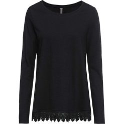 Shirt z długim rękawem i koronką bonprix czarny. Czarne koszulki damskie bonprix, w koronkowe wzory, z koronki, z okrągłym kołnierzem, z długim rękawem. Za 54,99 zł.