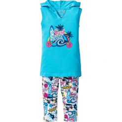 Top + legginsy rybaczki (2 części) bonprix turkusowy - z kolorowym nadrukiem. Niebieskie legginsy dziewczęce bonprix, w kolorowe wzory, z kapturem. Za 54,99 zł.