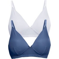 Biustonosz bez fiszbinów (2 szt.) bonprix biały + indygo. Białe biustonosze bonprix, w koronkowe wzory, z koronki. Za 29,99 zł.