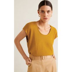 Mango - Top Newvince. Żółte bluzki damskie Mango, s, bez wzorów, z elastanu, z okrągłym kołnierzem, z krótkim rękawem. W wyprzedaży za 39,90 zł.