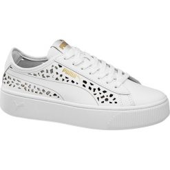 Sneakersy damskie Puma Vikky Stacked Laser Cut Puma białe. Białe sneakersy damskie Puma, ze skóry. Za 259,90 zł.