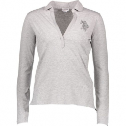Koszulka polo w kolorze szarym. Szare bluzki z odkrytymi ramionami U.S. Polo Assn., xs, z haftami, polo. W wyprzedaży za 173,95 zł.