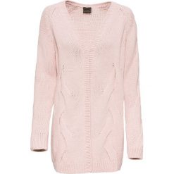 Sweter bez zapięcia, długi rękaw bonprix bladoróżowy. Różowe swetry damskie bonprix, z aplikacjami, z długim rękawem, długie, bez kaptura. Za 129,99 zł.