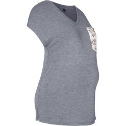 Shirt ciążowy z kieszenią we wzór skóry węża bonprix szary melanż. Szare bluzki ciążowe bonprix, z aplikacjami, ze skóry, z dekoltem w serek, bez rękawów. Za 74,99 zł.