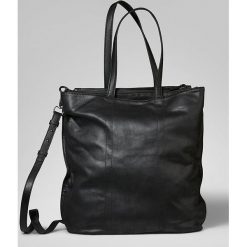 Shopper bag damskie: Skórzany shopper bag w kolorze czarnym – 42 x 61 x 13 cm