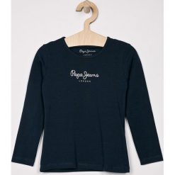 Pepe Jeans - Longsleeve dziecięcy Hana Glitter 128-180 cm. Niebieskie bluzki dziewczęce Pepe Jeans, z nadrukiem, z elastanu, z okrągłym kołnierzem, z długim rękawem, długie, bez kaptura. W wyprzedaży za 79,90 zł.