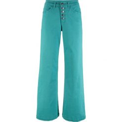 Dżinsy "soft-stretch" z wysoką talią WIDE bonprix matowy turkusowy. Zielone jeansy damskie bonprix, bez wzorów, z jeansu. Za 49,99 zł.