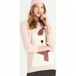 Sweter z zimowym misiem - Różowy. Czerwone swetry klasyczne damskie marki Sinsay, l. Za 59,99 zł.