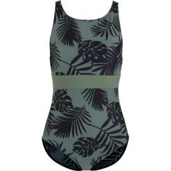 Kostium kąpielowy shape bonprix czarno-oliwkowy wzorzysty. Czarne stroje kąpielowe damskie bonprix, z nadrukiem. Za 109,99 zł.