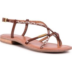 Sandały LES TROPEZIENNES - Monatres 23294 Tan/Gold. Pomarańczowe klapki damskie Les Tropeziennes, bez wzorów, ze skóry, bez obcasa. Za 259,00 zł.