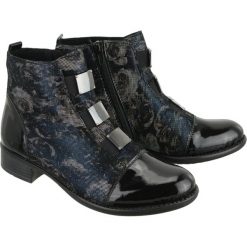 RIEKER REMONTE R6444-90 black combination, botki damskie. Czarne botki damskie Rieker Remonte, ze skóry, bez obcasa, na obcasie, na zamek. Za 369,90 zł.