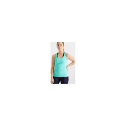 Top fitness cardio 100 damski. Zielone topy damskie DOMYOS, bez wzorów, z elastanu, bez rękawów, na fitness i siłownię. Za 19,99 zł.