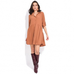 Fille Du Couturier Sukienka Damska Oriane 36 Brązowy. Brązowe sukienki Fille Du Couturier, z koszulowym kołnierzykiem, koszulowe. Za 209,00 zł.