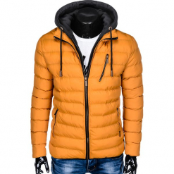 KURTKA MĘSKA PRZEJŚCIOWA PIKOWANA C384 - ŻÓŁTA. Żółte kurtki męskie bomber Ombre Clothing, m, z materiału. Za 149,00 zł.