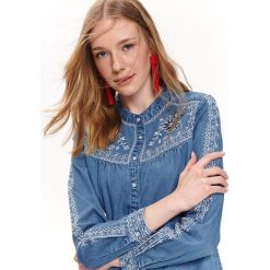 LUŹNA KOSZULA Z HAFTEM I STÓJKĄ. Szare koszule damskie Top Secret, na co dzień, na lato, z haftami, z jeansu, boho, ze stójką, z długim rękawem. W wyprzedaży za 89,99 zł.