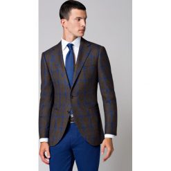 Marynarka Brązowa w Szafirową Kratę Georgia. Pomarańczowe marynarki męskie LANCERTO, na zimę, s, bez wzorów, z wełny, eleganckie. W wyprzedaży za 299,90 zł.