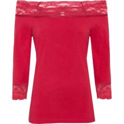 Shirt carmen z koronką bonprix czerwony. Czerwone koszulki damskie bonprix, w koronkowe wzory, z elastanu, bez kołnierzyka. Za 64,99 zł.