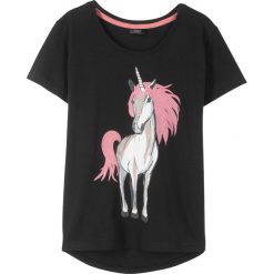 T-shirt bonprix czarny. Czarne bluzki dziewczęce bonprix, na lato, z nadrukiem, z bawełny, bez kołnierzyka, bez rękawów, bez kaptura. Za 24,99 zł.