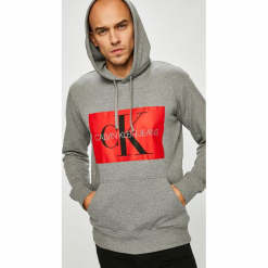 Calvin Klein Jeans - Bluza. Szare bluzy męskie marki Calvin Klein Jeans, s, z nadrukiem, z bawełny, z kapturem. Za 449,90 zł.