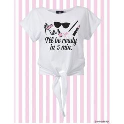 Wiązana Koszulka ” I'll be ready in 5 min”. Szare bralety Pakamera. Za 79,00 zł.