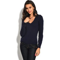 Sweter w kolorze granatowym. Niebieskie swetry damskie William de Faye, bez wzorów, z kaszmiru, bez rękawów, bez kaptura. W wyprzedaży za 109,95 zł.