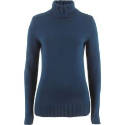 Sweter bawełniany z golfem bonprix ciemnoniebieski. Niebieskie swetry damskie bonprix, bez wzorów, z bawełny, bez rękawów. Za 54,99 zł.