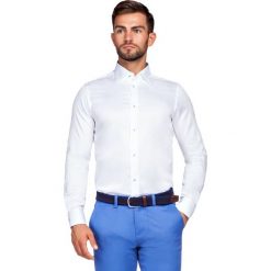 Koszula Chiara. Białe koszule męskie LANCERTO, m, bez wzorów, z jedwabiu, eleganckie, z kontrastowym kołnierzykiem, bez rękawów. Za 299,90 zł.