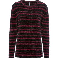 Sweter z szenilii bonprix czarno-czerwony klonowy w paski. Czarne swetry damskie bonprix, w paski, bez rękawów, bez kaptura. Za 51,99 zł.