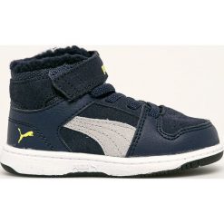 Puma - Buty dziecięce Rebound Layup Fur SD V Inf. Niebieskie trampki chłopięce Puma, bez wzorów, ze skóry, sportowe, z okrągłym noskiem, bez zapięcia. W wyprzedaży za 139,90 zł.